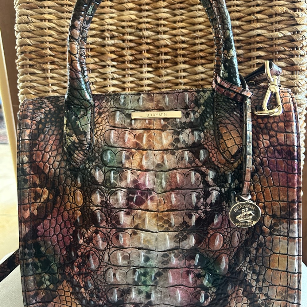 Brahmin Multicolor Crocodile Embossed Leather Bag